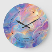 Farbenfrohe Opal-Wirbelmarmor-Textur Große Wanduhr (Vorderseite)