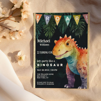 Farbenfrohe Orange Black Dino Banner Geburtstagspa Einladung