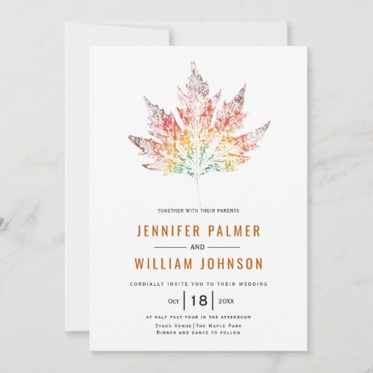 Farbenfrohe, orange Hochzeit im Herbst gebrannte B Einladung (Vorderseite)