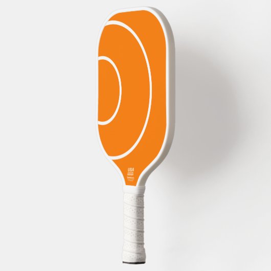 Farbenfrohe Orange Lila Dynamic Concenttern Muster Pickleball Schläger (Links)