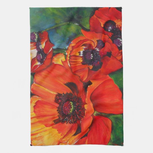 Farbenfrohe Orange Oriental Poppies Handtuch (Vertikal)