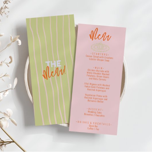 Farbenfrohe Orange Pink handgeschriebene Quirky We Menükarte