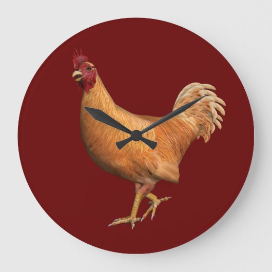 Farbenfrohe Orange Rooster Große Wanduhr (Vorderseite)