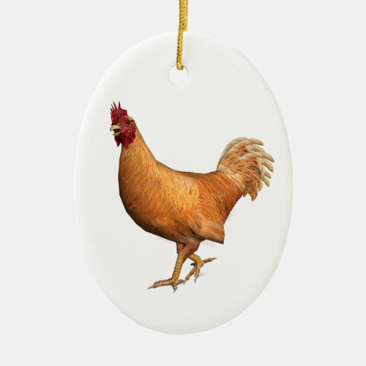 Farbenfrohe Orange Rooster Keramik Ornament (Vorne)