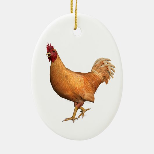 Farbenfrohe Orange Rooster Keramik Ornament (Hinten)