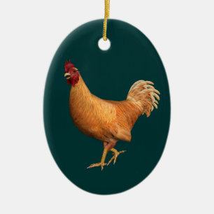 Farbenfrohe Orange Rooster Keramikornament
