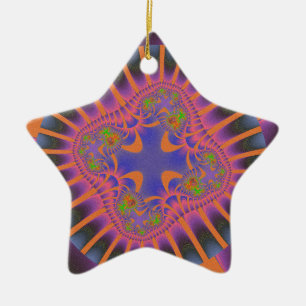 Farbenfrohe Orange-, Rosa- und Blautöne, Fraktal Keramik Ornament