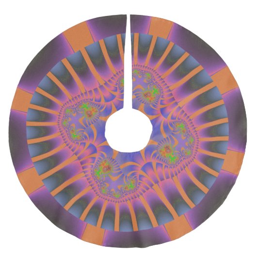 Farbenfrohe Orange-, Rosa- und Blautöne, Fraktal Polyester Weihnachtsbaumdecke (Vorderseite)