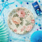 Farbenfrohe orange rosafarbene, florale Papierplat Pappteller (Party)