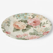 Farbenfrohe orange rosafarbene, florale Papierplat Pappteller (Schrägansicht)