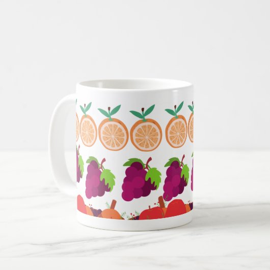 Farbenfrohe Orange & Trauben Kaffeetasse (Vorderseite Links)