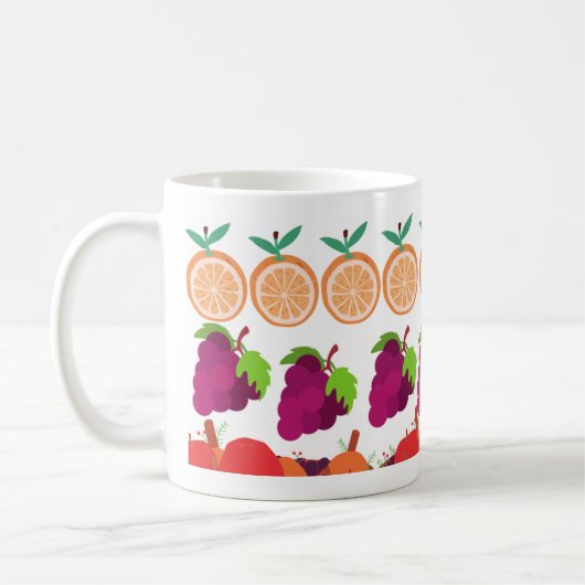 Farbenfrohe Orange & Trauben Kaffeetasse (Links)