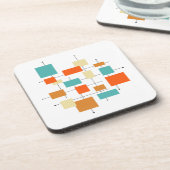 Farbenfrohe Orange und blaues geometrisches Retro Getränkeuntersetzer (Linke Seite)