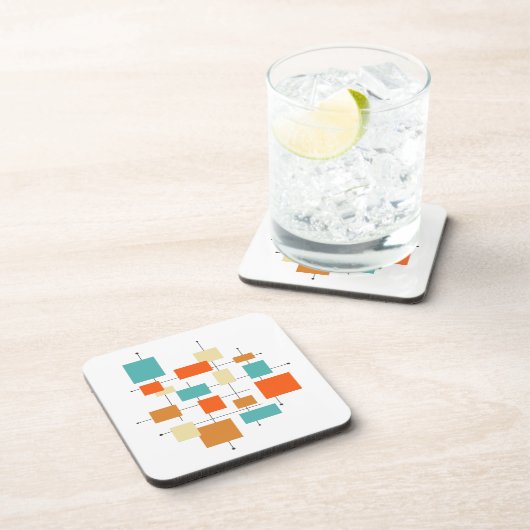 Farbenfrohe Orange und blaues geometrisches Retro Getränkeuntersetzer (Rechte Seite)