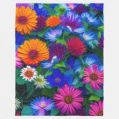 Farbenfrohe Orangen Blau- und Rote Blume Fleecedecke (Vorderseite)