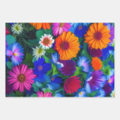 Farbenfrohe Orangen Blau- und Rote Blume Geschenkpapier Set (Vorderseite)