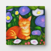Farbenfrohe Orangenkatze im Blumengarten Fotoplatte (Vorderseite)