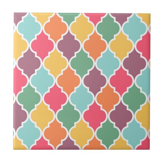 Farbenfrohe orientalische Quatrefolienmuster Fliese (Vorderseite)