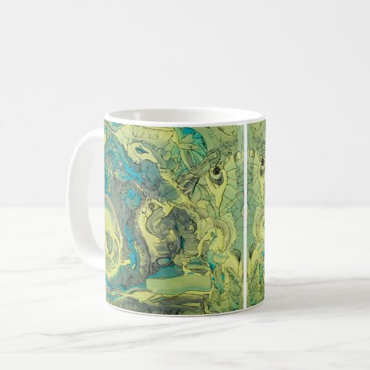 Farbenfrohe originelle Abstrakte Malerei Grüne Kun Kaffeetasse (Vorderseite Links)