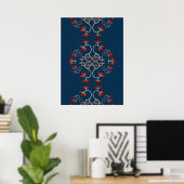 Farbenfrohe Ornament Muster Dunkles blaues Poster (Heimbüro)