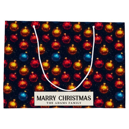 Farbenfrohe Ornamente Custom Frohe Weihnachten Große Geschenktüte (Rückseite)