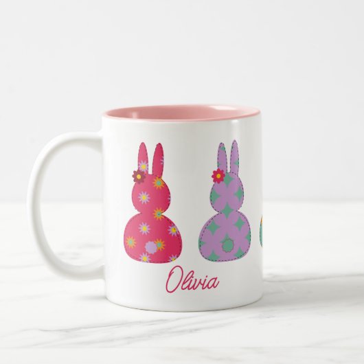 Farbenfrohe OsterBunnien mit Namen Tasse (Links)
