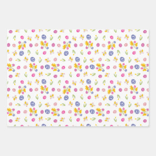 Farbenfrohe Osterdoodle-Eier und -Affodien Geschenkpapier Set