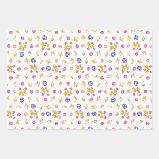 Farbenfrohe Osterdoodle-Eier und -Affodien Geschenkpapier Set (Vorderseite)