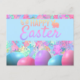 Farbenfrohe Ostereier auf Marmorboden Postkarte