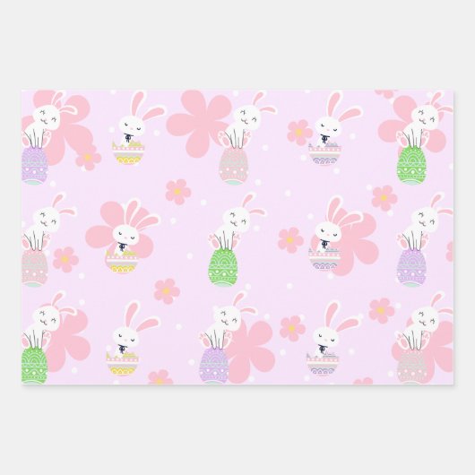 Farbenfrohe Ostereier-Blume Muster Geschenkpapier Set (Vorderseite 3)