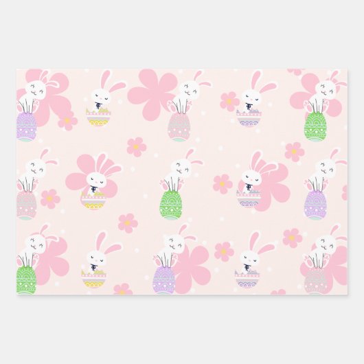 Farbenfrohe Ostereier-Blume Muster Geschenkpapier Set (Vorderseite)