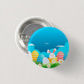 Farbenfrohe Ostereier Bunny Floral Ostern Button (Vorne & Hinten)