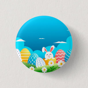 Farbenfrohe Ostereier Bunny Floral Ostern     Button