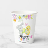 Farbenfrohe Ostereier Jagen Niedlich Bunny & Chick Pappbecher (Rückseite)