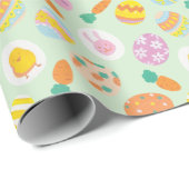 Farbenfrohe Ostereier & Karotten Grün Geschenkpapier (Rolleneckpunkt)