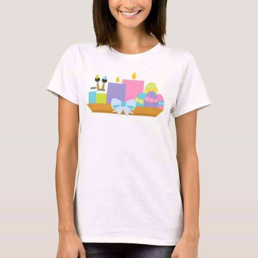 Farbenfrohe Ostereier & Kerzen T-Shirt (Vorderseite)