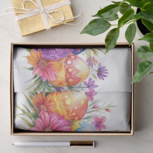 Farbenfrohe Ostereier mit Blume Seidenpapier (Geschenk)