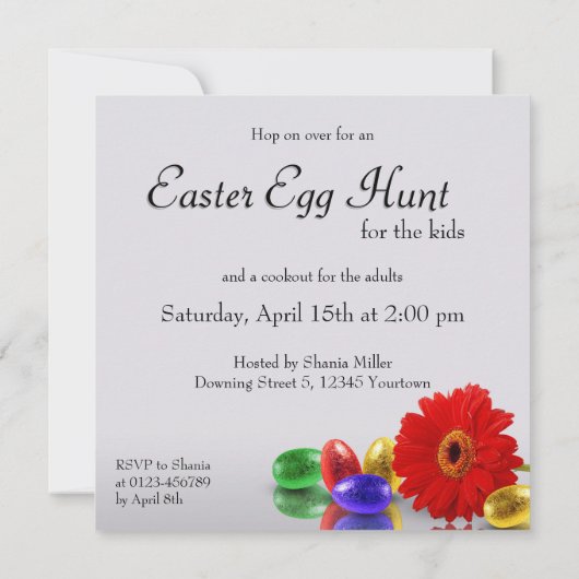 Farbenfrohe Ostereier mit Gerbera Einladung (Rückseite)