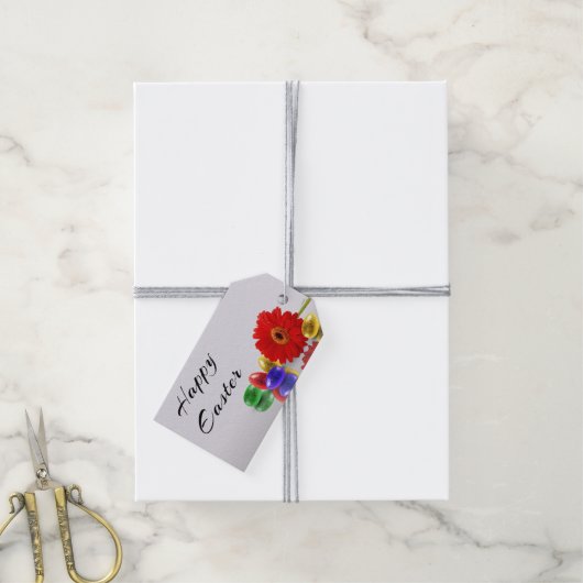 Farbenfrohe Ostereier mit Gerbera Geschenkanhänger (Mit Garn)