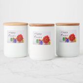 Farbenfrohe Ostereier mit Gerbera Lebensmitteletikett (Flaschen)