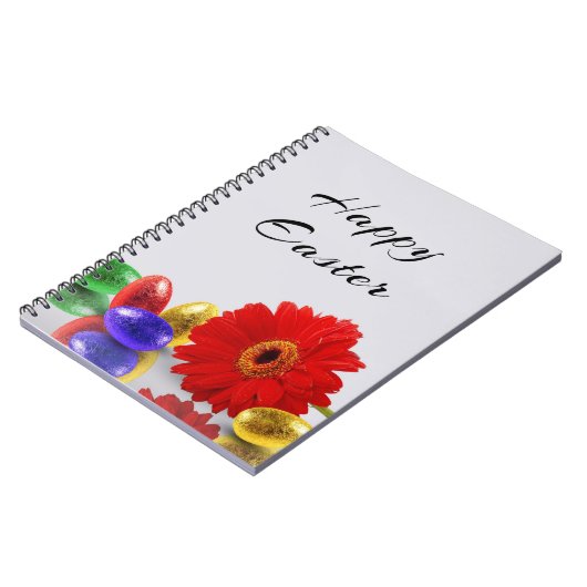 Farbenfrohe Ostereier mit Gerbera Notizblock (Linke Seite)