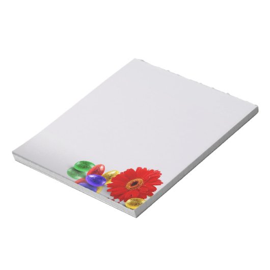 Farbenfrohe Ostereier mit Gerbera Notizblock (Rotiert)