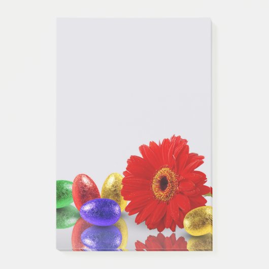 Farbenfrohe Ostereier mit Gerbera Post-it Klebezettel (Vorderseite)