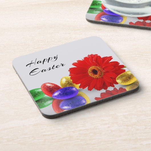 Farbenfrohe Ostereier mit Gerbera Untersetzer (Linke Seite)