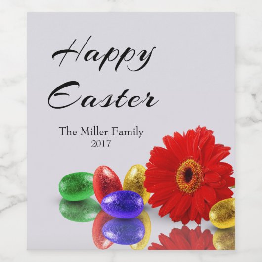 Farbenfrohe Ostereier mit Gerbera Weinetikett (Einzelnes Label)