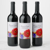 Farbenfrohe Ostereier Red Gerbera Weinetikett (Flaschen)