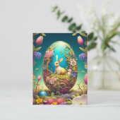 Farbenfrohe Ostereier, sonnige und Frühlingsblumen Postkarte (Stehend Vorderseite)