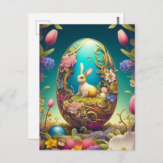 Farbenfrohe Ostereier, sonnige und Frühlingsblumen Postkarte (Vorne/Hinten)