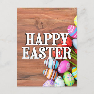 Farbenfrohe Ostereier & Tulip Blume Postkarte