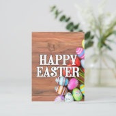 Farbenfrohe Ostereier & Tulip Blume Postkarte (Stehend Vorderseite)